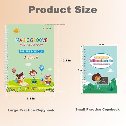 Magic Grooved Handwriting Book Practice,Practice Copybook,Handwriting Practice Copybook,Reusable Practice Book for Preschool Age 3-8 Back to School Supplies (4 Large and 4 Small Books with Pens)