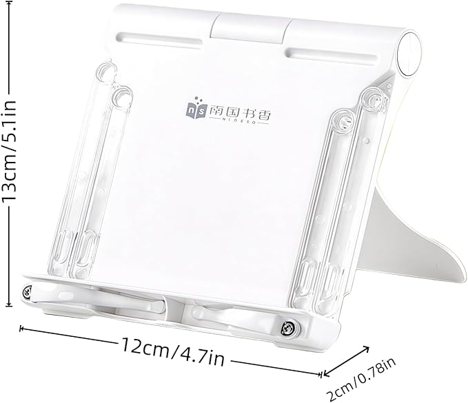Travel Mini Book Holders for Reading Hands Free - Portable and Adjustable Book Stand for Reading, Two-in-one (Ideal for Light Books & Tablets – Not for Heavy Hardcovers | White)