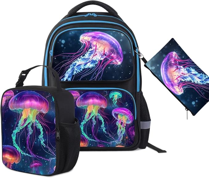 HiMagics Kids Backpack for Boys Girls Preschool Kindergarten Backpacks Lightweight Elementary Middle School Bookbag with Lunch Box Set and Chest Strap (Jellyfish)