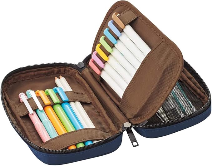 LIHITLAB Large Capacity Zipper Pencil Case For School Office College, Big Capacity 4 Compartments Pencil Bag Holder Adults Teen Boys Girls, Travel Cosmetics Storage, Navy Camo (A7551-132)