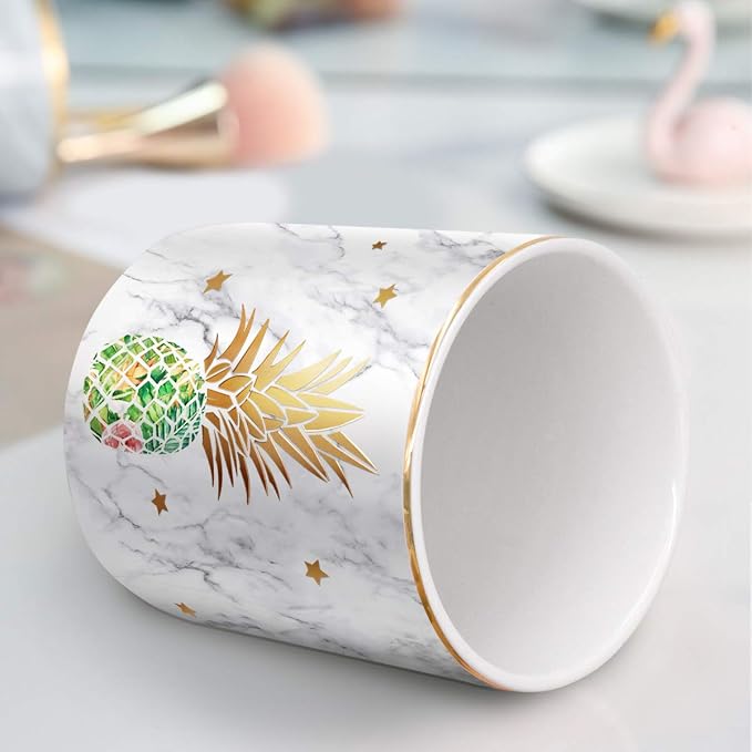 Large Capacity Colored Pencil Holder for Desk, Pineapple Pen Cup Holder, Pretty Office Accessories for Girls Women, Ceramic Organizers, Makeup Brush Holder for Home, Green Pineapple