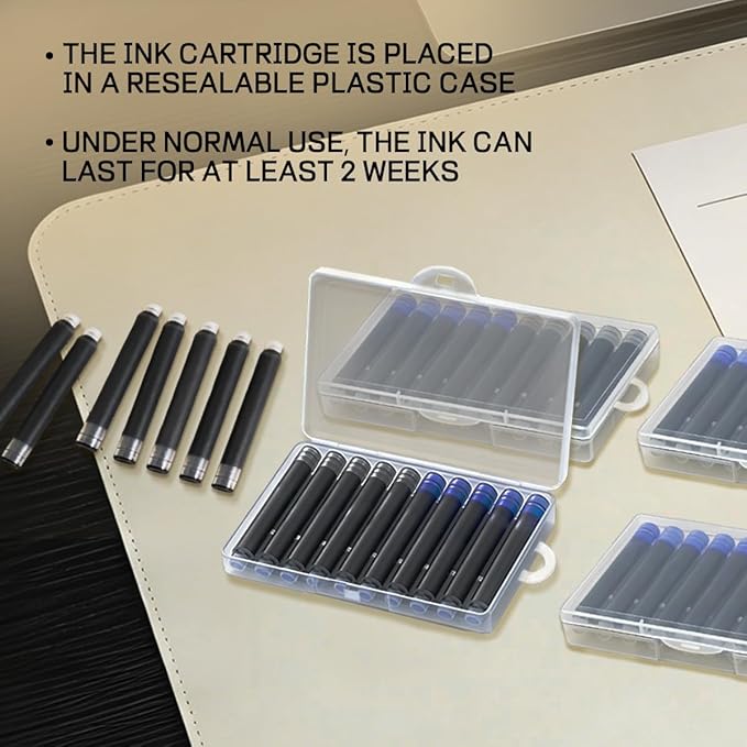 YUNCHUN 40PCS Fountain Pen Ink Refills, 2.6 mm Ink Cartridges Sets for Hongdian, Ink Pen Writing Supplies International Standard Ink Refills, Smooth Writing (Black + Blue)