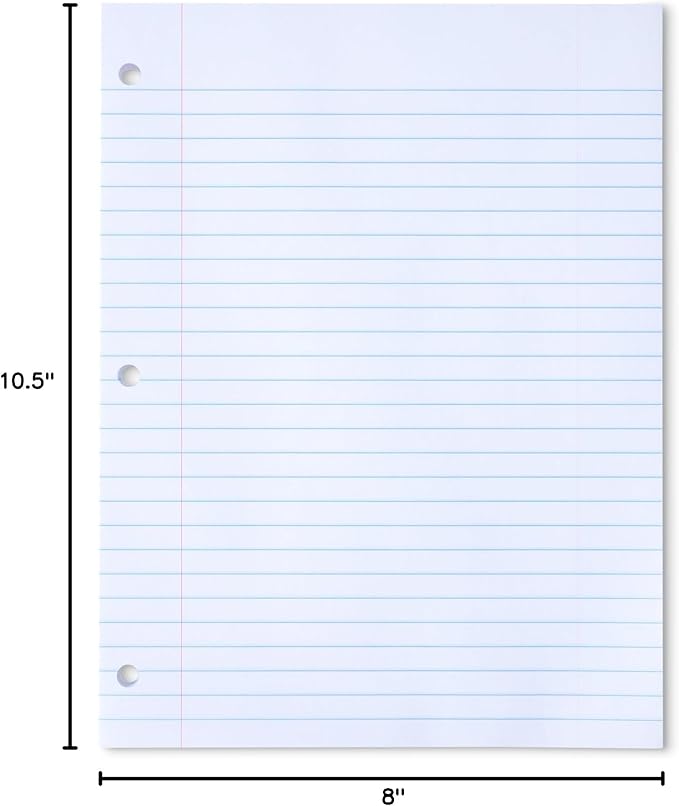 Amazon Basics Wide Ruled Loose Leaf Paper, 10.5" x 8", 150 Sheets, No Binding, White, 1-Pack