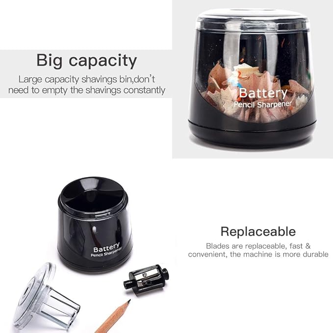 High-Speed Automatic Pencil Sharpener, Black Portable Battery-Powered Colored Pencils Sharpener (6-8mm), Perfect for Kids Students and Personal Use at Home School or Office by JinZeFa