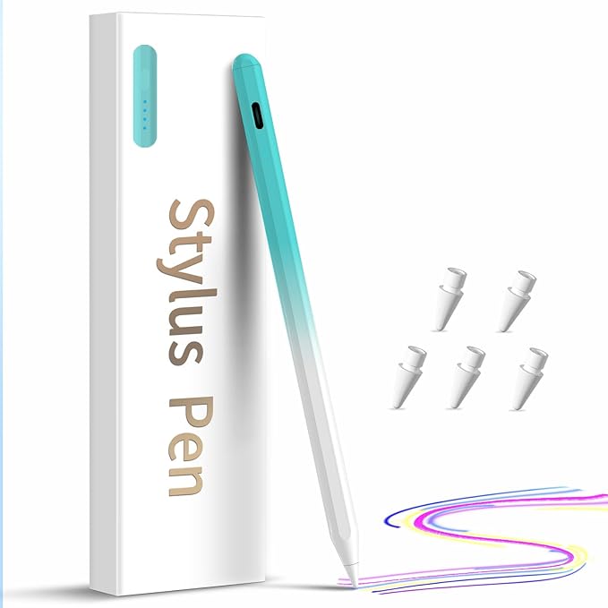 Stylus Pen for iPad,(2018-2026) Fast Charge with Tilt Sensitivity & Palm Rejection Compatible with iPad Pro 11"/12.9", iPad mini 5/6, iPad Air 3/4/5, iPad 6/7/8/9/10 (White Green)