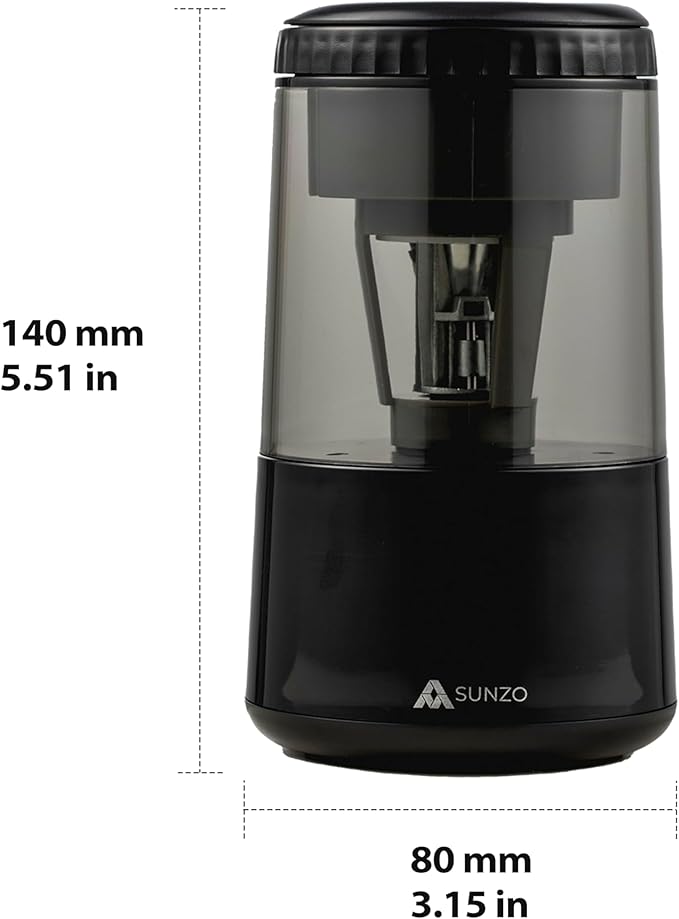 SUNZO Electric Automatic Pencil Sharpener, auto feed, hands free, electronic, rechargeable battery powered, small & portable, for colored pencil, for office & classroom (Black)
