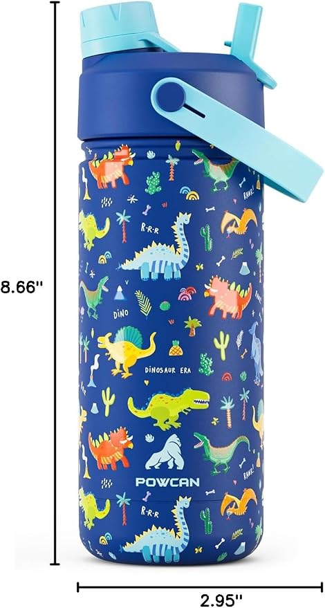 18 oz Kids Stainless Steel Water Bottle: Spill-Proof, Insulated Cup with Straw Spout Lid, BPA-Free, Car Cupholder Friendly, Durable, 24H Cold for Camping, Sports, Birthday Gift for Boys (Dinosaur-Era)