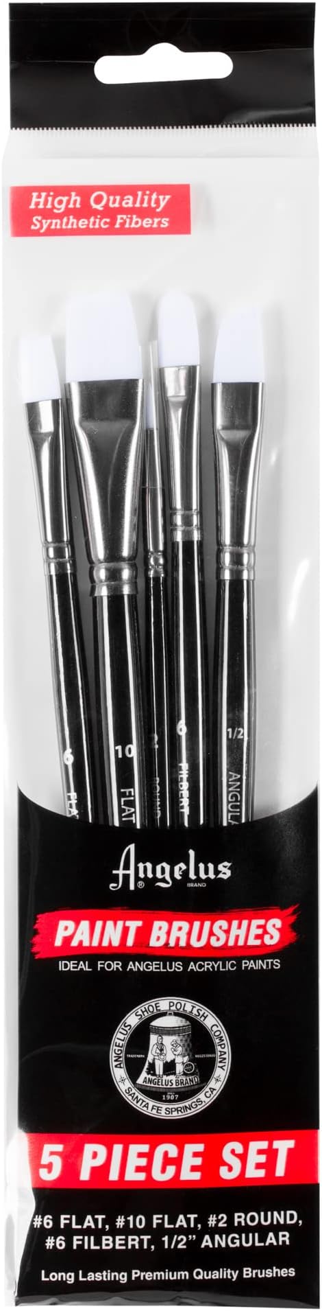 Angelus Paint Brush Set Round Flat Angular Artist Acrylic Paint Brush Set Shoe paint Brush set (5 pcs)