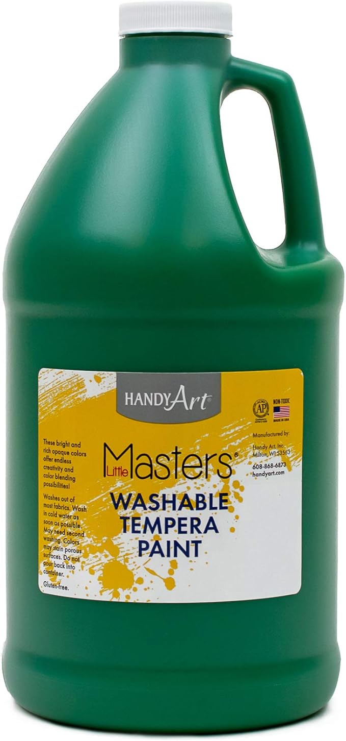 Handy Art Little Masters Washable Tempera Paint, Green, Half Gallon 64 oz Bottle, Bright & Mixable, High Opacity, Washable Colors for Classroom, Students, Kids, Safe & Non-Toxic, Made in USA