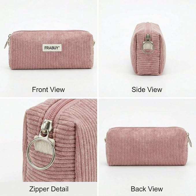 Soft Corduroy Pencil Case Pen Pouch Organizer, Small Stationery Bag | Cute pink pencil pouch, smooth zipper, daily cosmetics holder, compact organizer for school teen girls, women