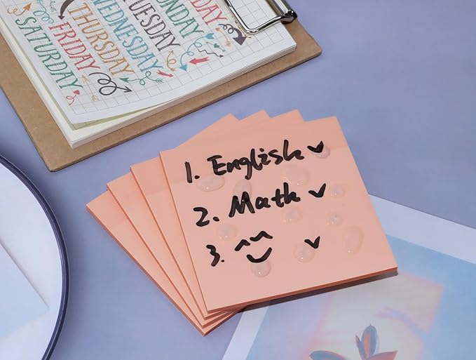 ONLYKXY 4 Pack Transparent Sticky Notes 3x3in Waterproof Self-Stick Book Tabs 200 Sheets PET Markers Sticky Notes Pad (Light Pink)