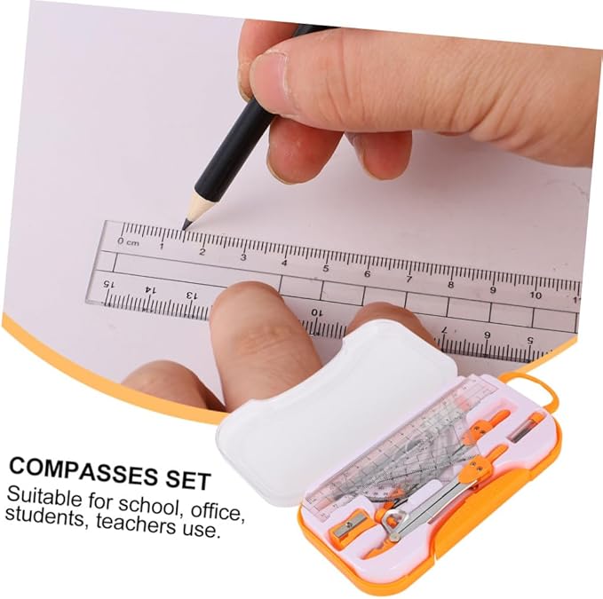 SHINEOFI Metal Drawing Compasses Set with Geometry Ruler and Protractor, 10pcs Math Geometry Kit for Students, Metal Construction with Random Color, Suitable for School Exams and Drafting
