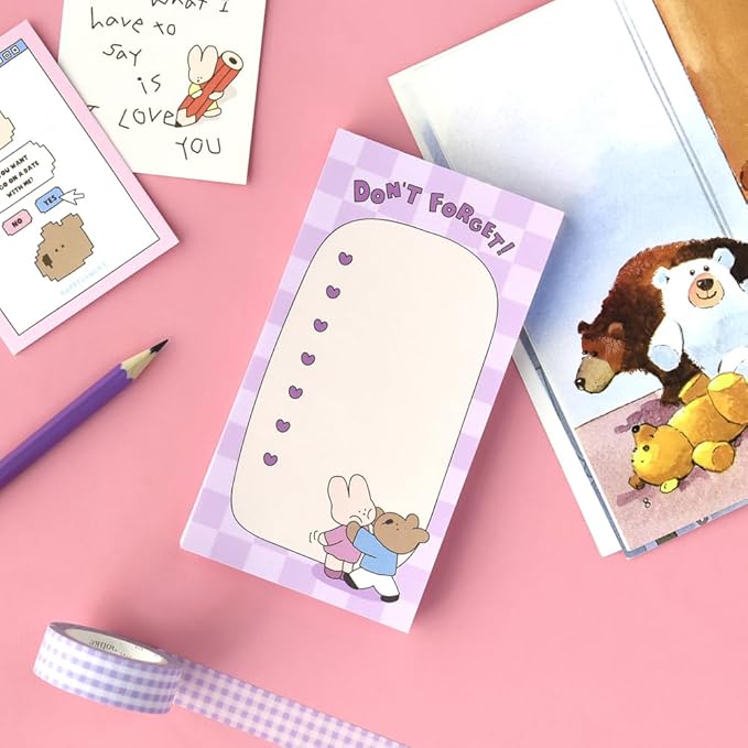 Monolike Memopad Happy and Lucky Littles Series.1 4P SET - 4 Packs, 4 Different Designs, 80 Sheets Per Pad, Total 320 Sheets, Note pads, Writing pads, 80x148mm
