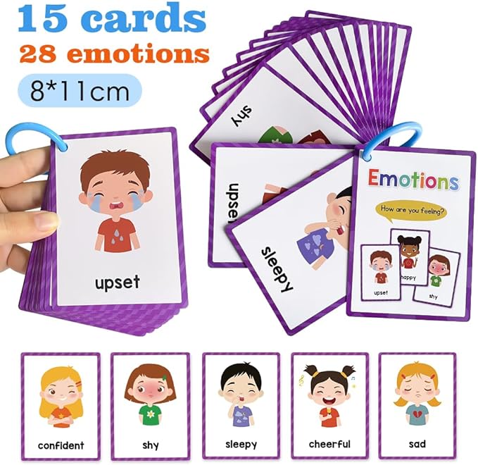Lachilly Emotions Learning Flashcards, High Frequency Words, Beginning Reading, Kindergarten to 1st Grade, ESL Teaching Materials, Autism Learning Materials, Vocabulary Building, 15 Cards, 28 Words