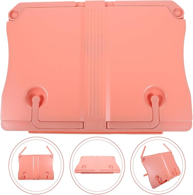 Portable Reading Rack Desktop Book Stand with Adjustable Angle, Pink Portable Book Holder for Home Study and School Use