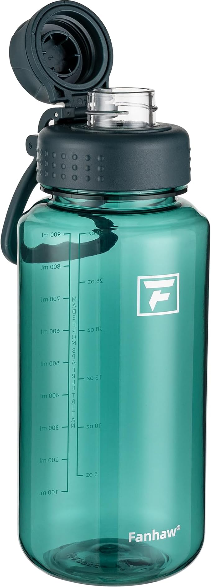 Fanhaw 32 oz Clear BPA-Free Tritan Water Bottle with Fast-Flow Spout Lid, Leakproof Wide-Mouth Reusable Bottle for Gym, School & Office (Dark Green)
