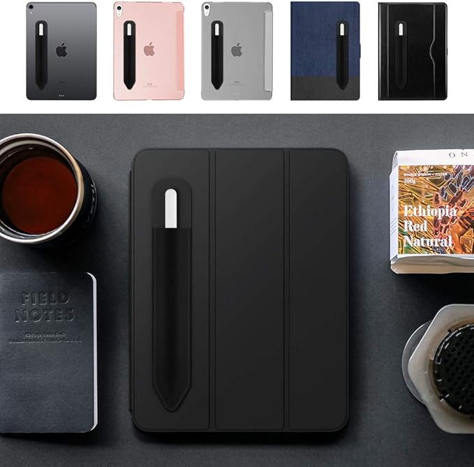 MoKo Pencil Holder Sticker Fit Apple Pencil Pro, Apple Pencil (USB-C), iPencil 1st/2nd Generation, Elastic Pencil Pocket Pouch Adhesive Sleeve Attached to iPad Case for Stylus Pens,Black