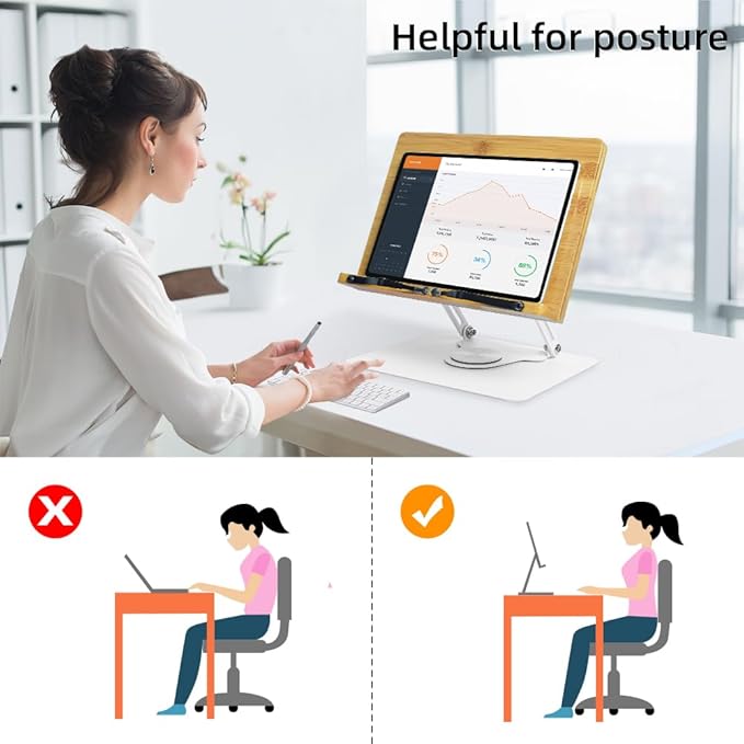 Wishacc 360 Degree Adjustable Book Stand, Reading Holder with Rotating Base (11.0 x 8.1 inches)