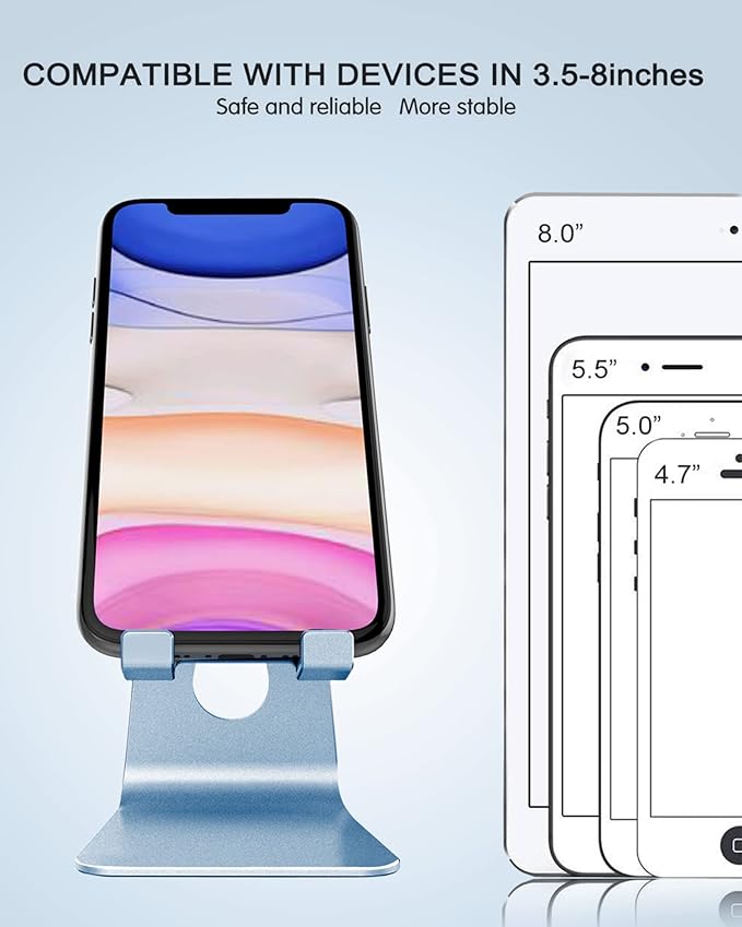 CreaDream Adjustable Cell Phone Stand, Phone Stand, Cradle, Dock, Holder, Aluminum Desktop Stand Compatible with Phone 13 12 Pro Max Charging, Accessories Desk, All Mobile Phones, Sierra Blue