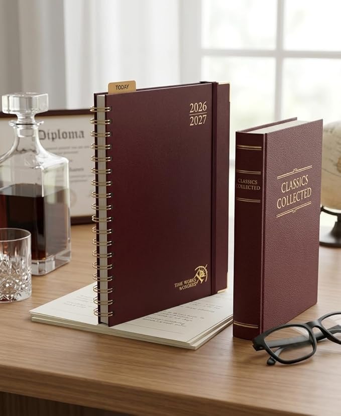 POPRUN 2026-2027 Monthly Planner, 18 Month Calendar (July 2026-Dec 2027), 7.5" x 9.5" B5 Spiral Hardcover Organizer with Dotted Note Pages, Professional Appointment Book for Business Office, Students & Teachers - Burgundy