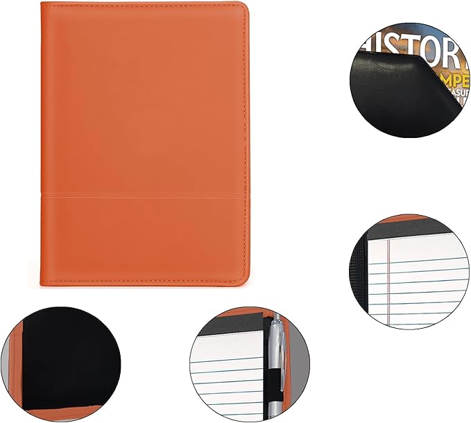 Padfolio/Portfolio Binder, Mini Padfolio Portfolio Binder 5 x 8 Legal Writing Pad, A5 Document Organizer Folder for Men Women.Orange.