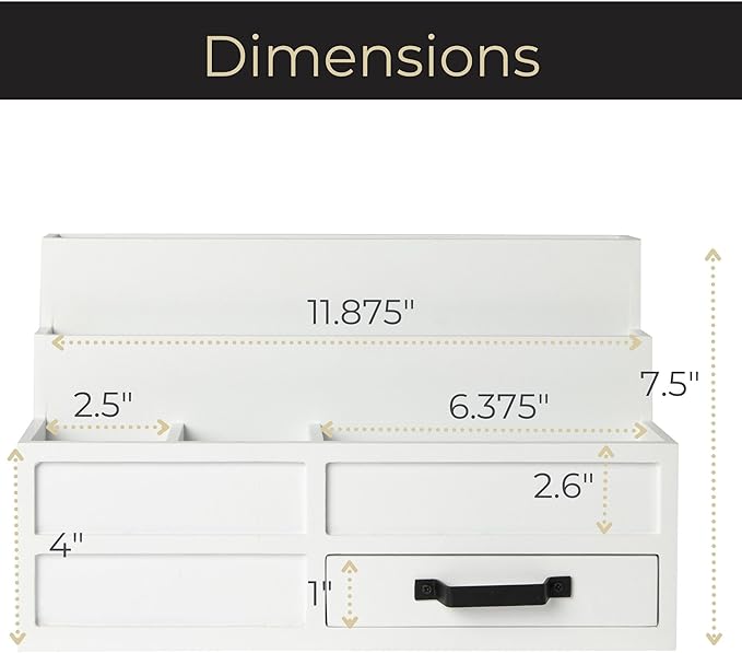 BLU MONACO | White Desktop Organizer with Drawer Storage | Tabletop Organizer with Drawers for Paper Bills Mail | Wooden Mail Organizer for Countertop Workspace
