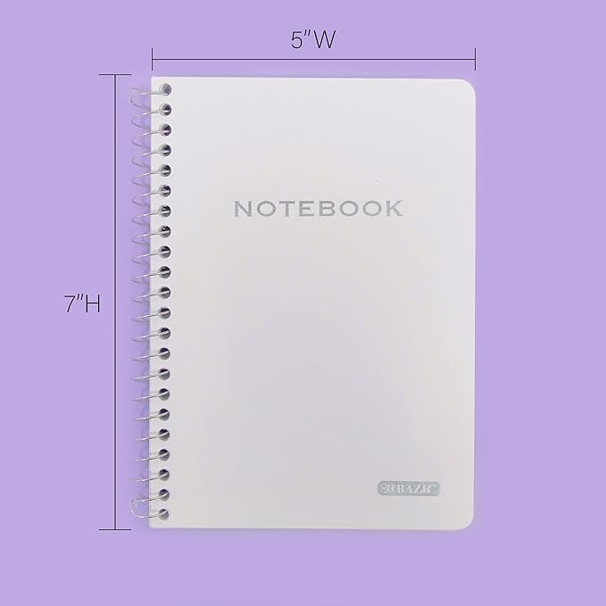 BAZIC PRODUCTS Spiral Notebook, Composition Book, 5" x 8" Poly Cover Spiral Notebook, College Ruled 100 Sheet Notebook for School, Office, & Home Use, Assorted Color, 36-Pack