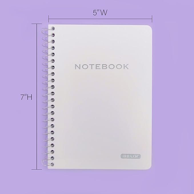 BAZIC PRODUCTS Spiral Notebook, Composition Book, 5" x 7" Poly Cover Spiral Notebook, College Ruled 100 Sheet Notebook for School, Office, & Home Use, Assorted Color, 6-Pack