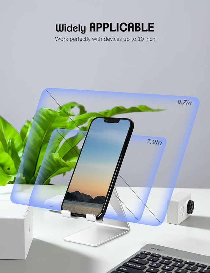 Aoviho Cell Phone Stand for Desk, Desktop Phone Holder, Aluminum Mobile Phone Stand for iPhone 15 14 13 12 pro Mini 11 X Xr Xs max 8 7 6 6s Plus Samsung Galaxy S21 Ultra All Smart Phones,Silver