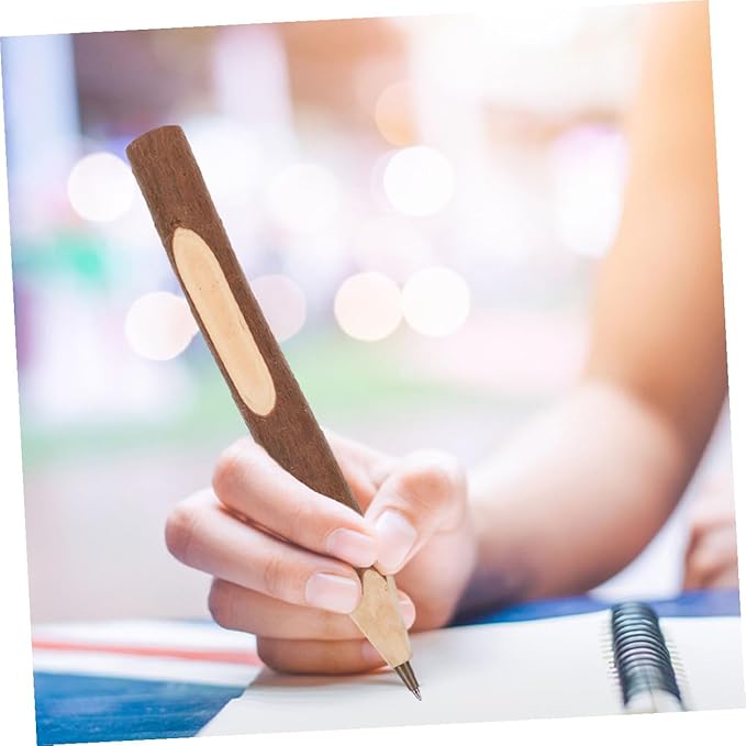 OSALADI Wooden Ballpoint Pens 10pcs 17cm Eco-friendly Biodegradable Tree Bark Writing Supplies Portable Multifunctional Office and School Journaling Pens