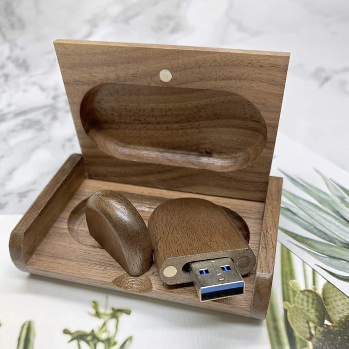 32GB USB3.0 Wood Flash Drive Box, FEWINA Oval Wooden USB Drive 32G USB 3.0 Super-Speed Thumb Drive Jump Drive Ideal Gift for Birthday/Anniversary/Wedding/Photographer(Walnut)