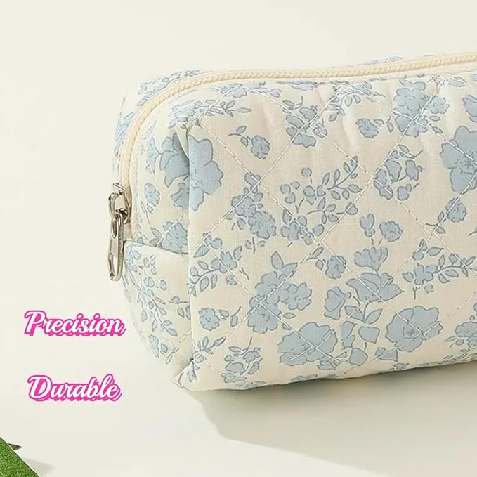 Cute Mini Quilted Makeup Bag for Women Travel Cosmetic Bags Lightweight Coquette Aesthetic Floral Toiletry Organizer Case (Floral#03)
