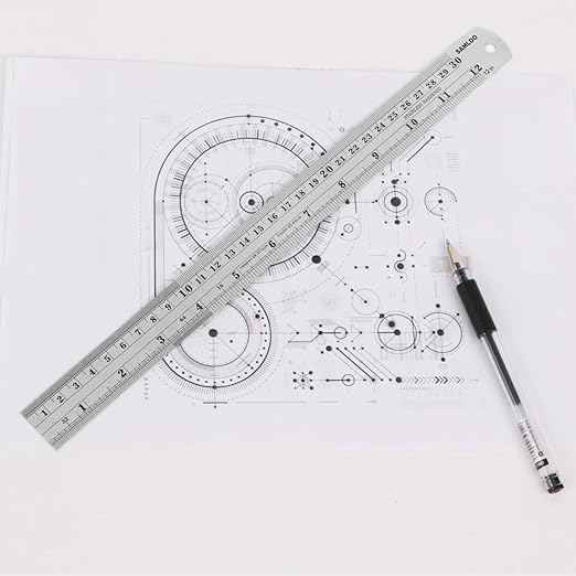 Stainless Steel 12 Inch Ruler Kit with Conversion Table and Metric Straight Edge