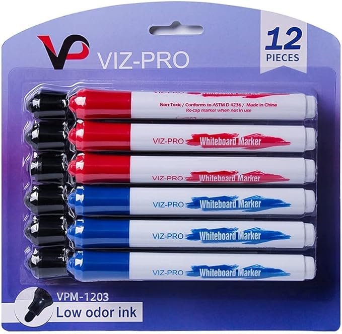 VIZ-PRO Whiteboard Easel/Portable Dry Erase Board, 36 x 24 Inches, with 25-Sheets A1 Flipchart Paper Pad & 3 Colored Erasers & 12-Count Markers