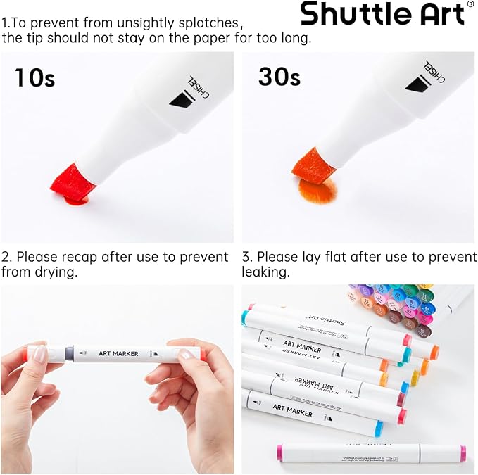 Shuttle Art 121 Colors Alcohol Markers, 120 Colors Dual Tip Art Marker Set Plus 1 Colorless Blender with Marker Case Perfect for Illustration Students Adult Coloring Sketching