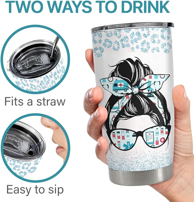 SANDJEST Nurse Tumbler 20oz Stainless Steel Insulated Coffee Travel Mug Cup for Nurses Nursing Student Female Friends Nurse Gift for Nurses Week Birthday Christmas Graduation
