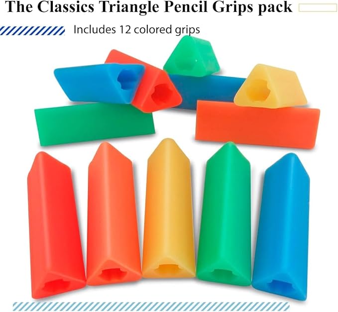 The Classics 12-Pack Triangle Pencil Grips, Assorted Bright Colors, 1.75-Inch Long (TPG-16212)