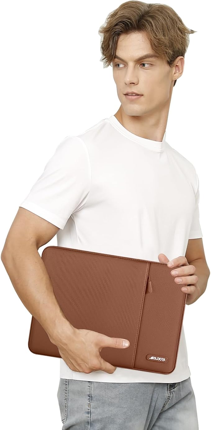 MOSISO Laptop Case 15 inch, 15 inch Laptop Sleeve Compatible with MacBook Air M5 A3448 M4 A3241 M3 A3114 M2 A2941 2026-2023, Dell XPS, Polyester Vertical Computer Sleeve Bag with Pocket, Caramel Brown