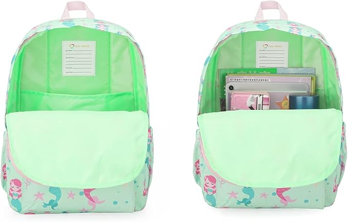 KK CRAFTS Preschool Backpack Kindergarten Little Kids Toddler Elementary School Backpacks for Boys and Girls with Chest Strap(15Inch, Green Mermaid)