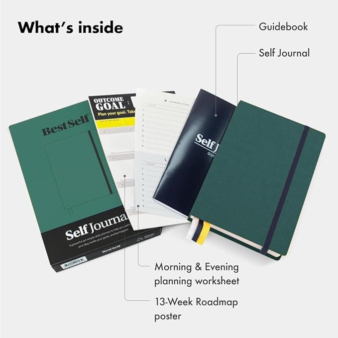 BestSelf 13-Week Self Journal & Goal Planner โ Undated Daily ADHD-Friendly Journal for Men & Women | Productivity, Gratitude, Reflection & Habit Tracker | 2026 Life Organizer with Prompts, Forest Green