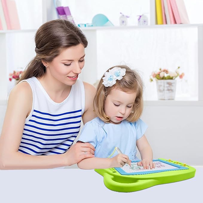 AiTuiTui Magnetic Drawing Board Mini Travel Doodle, Erasable Writing Sketch Colorful Pad Area Educational Learning Toy for Kid/Toddlers/Babies with 3 Stamps and 1 Pen (Green)