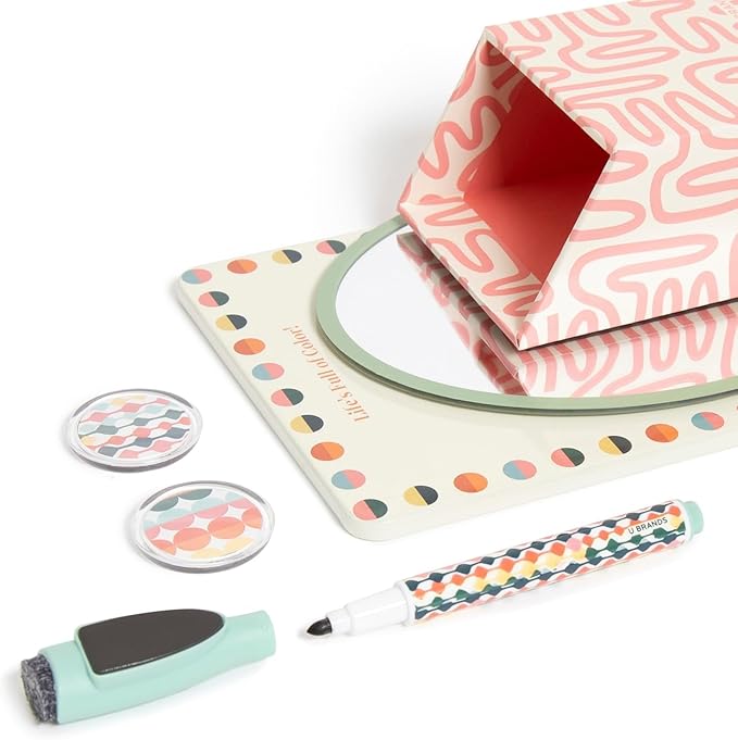 U Brands Magnetic Locker Accessories and Decorating Kit, 6 Piece Set, Colorful Cubist, Back to School Essentials, Whiteboard, Mirror, and More