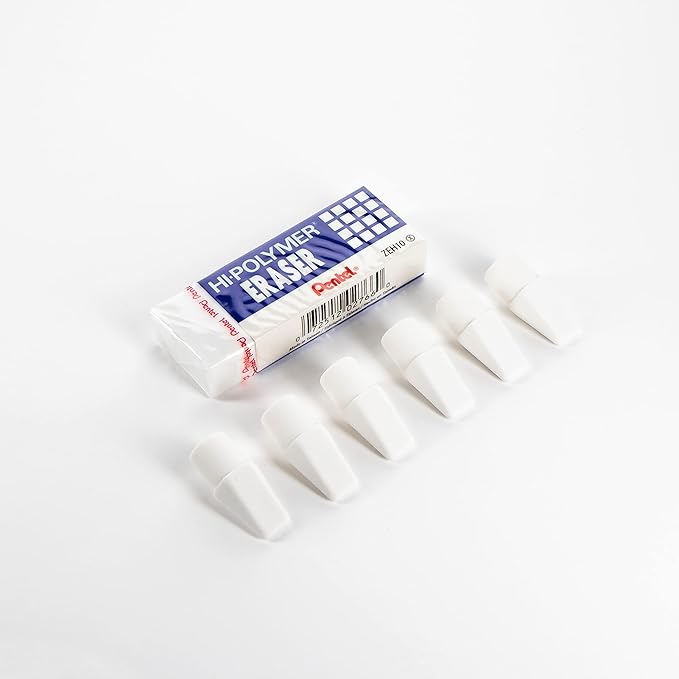 Pentel HI-Polymer Eraser Combo Pack, 6 Caps, 1 Large (ZEH0210BP7) (Pack of 3)