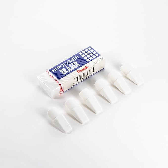 Pentel HI-Polymer Eraser Combo Pack, 6 Caps, 1 Large (ZEH0210BP7) (Pack of 3)