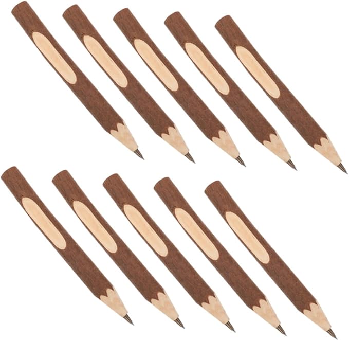 INOOMP 10pcs Small Natural Tree Bark Texture Wooden Ballpoint Pens 13cm Portable Multi-function Writing Pens Eco-friendly Biodegradable Office Supplies