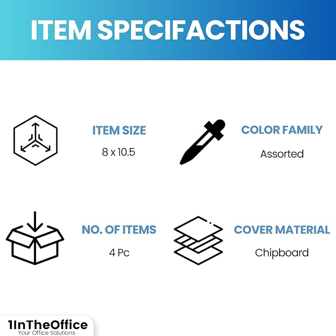 1InTheOffice Spiral Notebook College Ruled 8.5 x 11, 3-Subject College Ruled Notebooks, Wirebound Spiral Notebooks, 3-Hole Punched, 120 Sheets, Black, 4 Pack