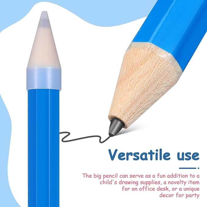 Didiseaon 2pcs Jumbo Wooden Pencils Extra Large Blue Writing and Drawing Pencils for Preschoolers Party Favors Novelty Stationery Props