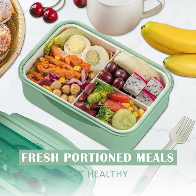 LOVINA Bento Boxes for Adults - 1100 ML Bento Lunch Box Container For Kids | Built-in Spoon & Fork - BPA-Free and Food-Safe Materials, Durable Perfect Size for On-the-Go Meal(Green)