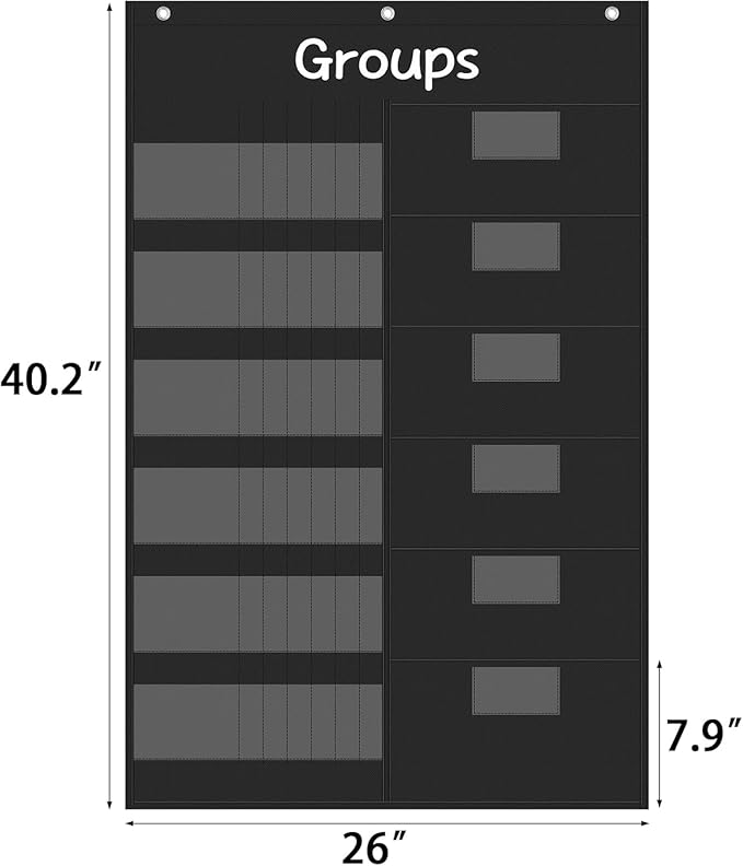 Small Group Management Pocket Chart for School, Class Jobs Chart with 48 Pockets & 84 Cards, Small Group Organizer for Classroom, Teacher Supplies (Black)