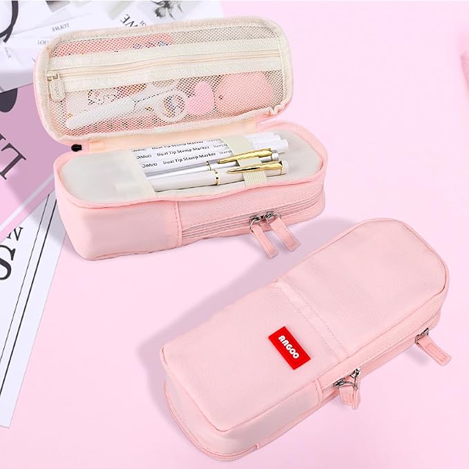 iSuperb Standing Pencil Case 2 Compartments Pencil Pouch Magnetic Mobile Phone Holder Bracket Pen Bag Large Capacity Phone Pouch College Stationery Organizer Storage for Kids Boys Girls